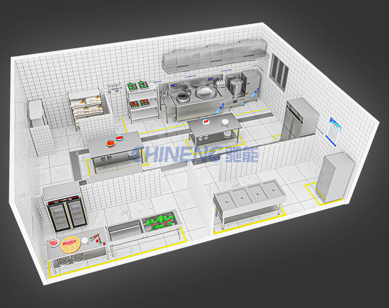 100-150人公司食堂厨房3D效果图